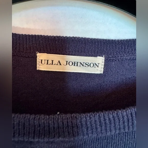 Ulla Johnson Navy Ruffle Cotton/Cashmere Sweater